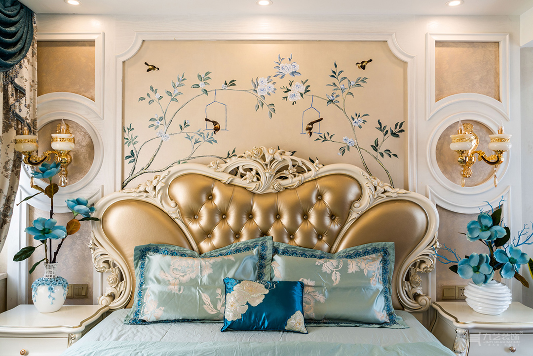 床屏是一幅复古欧式花鸟图